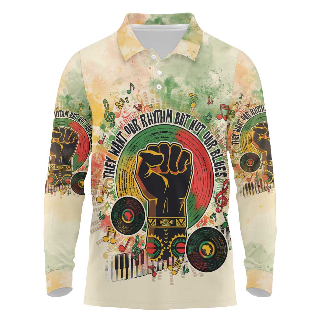 They Want Our Rhythm Not Our Blues Long Sleeve Polo Shirt Afro Pride Music