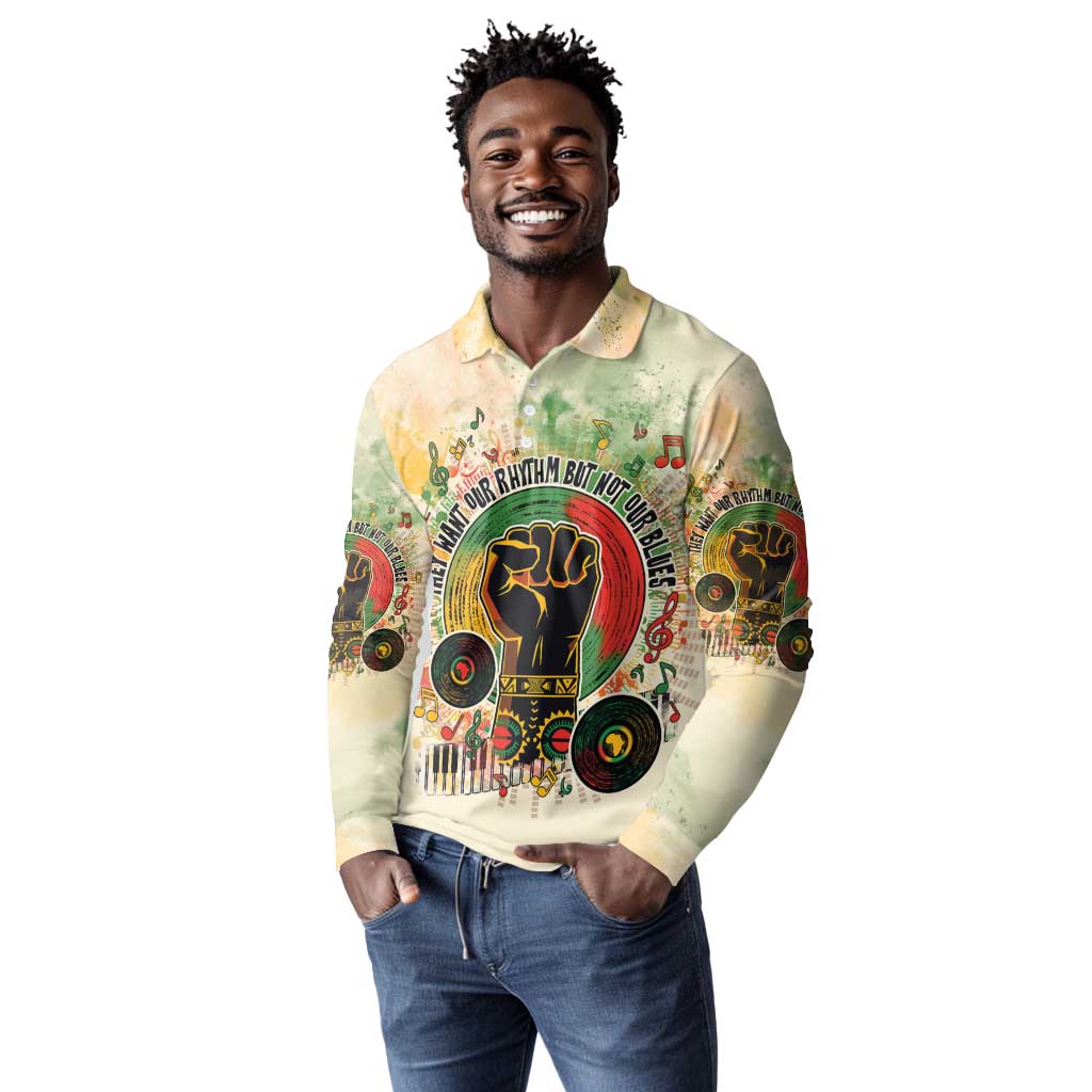 They Want Our Rhythm Not Our Blues Long Sleeve Polo Shirt Afro Pride Music