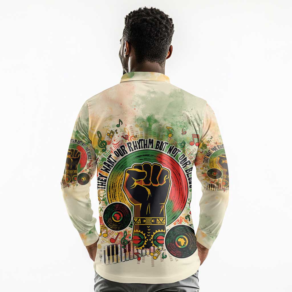 They Want Our Rhythm Not Our Blues Long Sleeve Polo Shirt Afro Pride Music