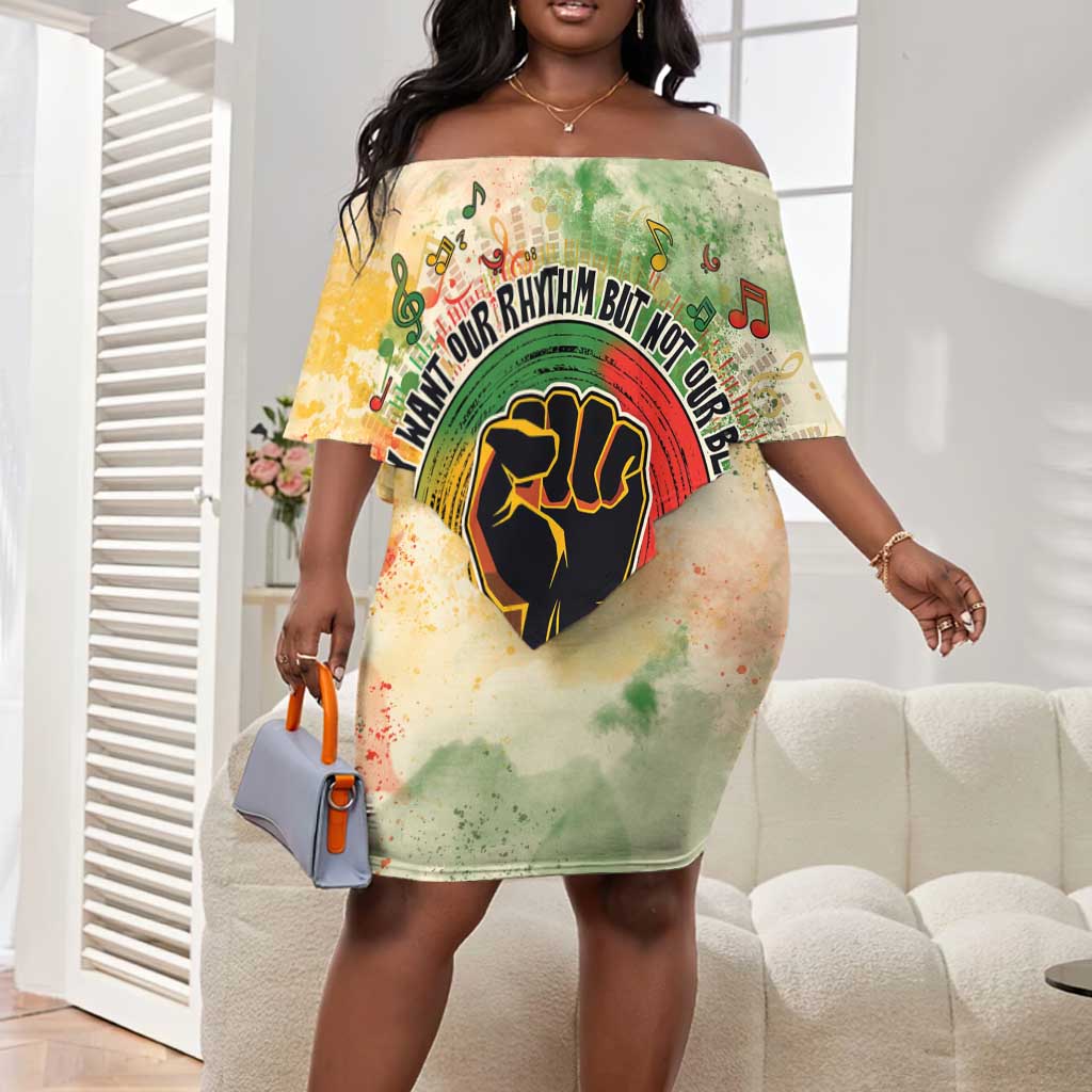 They Want Our Rhythm Not Our Blues Off Shoulder Short Dress Afro Pride Music