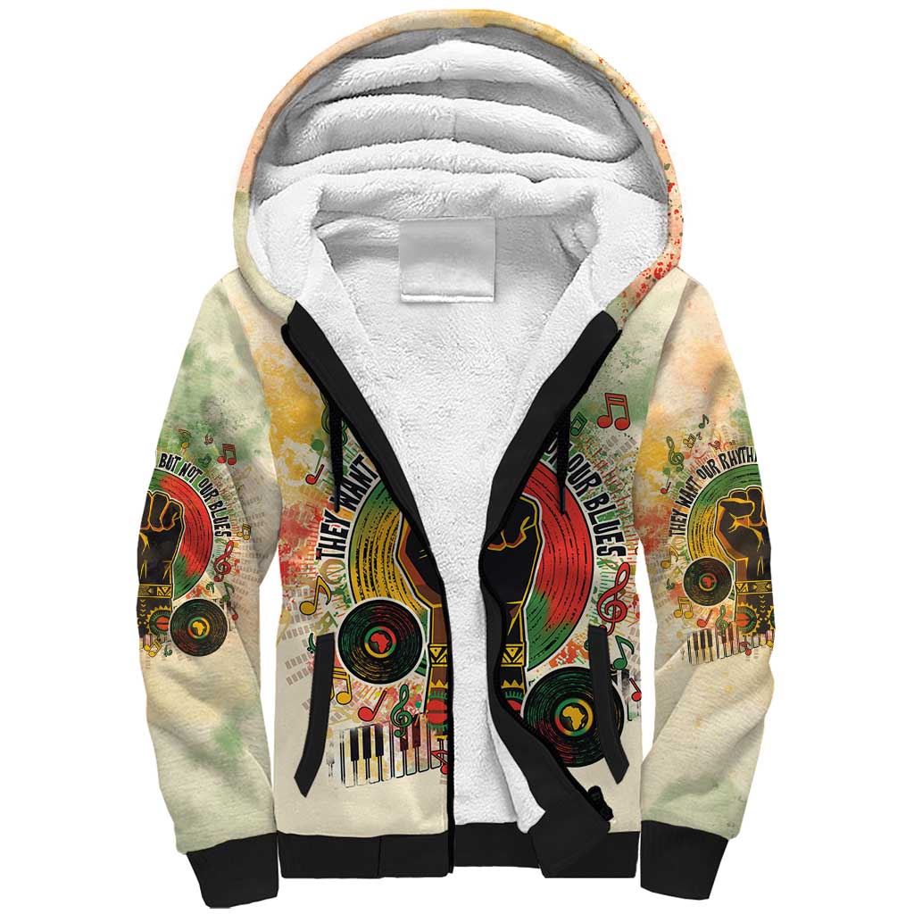 They Want Our Rhythm Not Our Blues Sherpa Hoodie Afro Pride Music