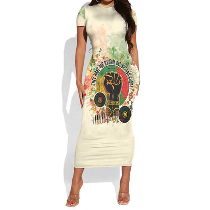 They Want Our Rhythm Not Our Blues Short Sleeve Bodycon Dress Afro Pride Music DT03