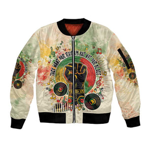 They Want Our Rhythm Not Our Blues Sleeve Zip Bomber Jacket Afro Pride Music