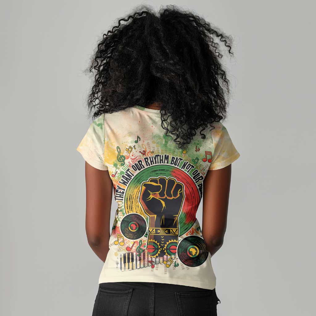 They Want Our Rhythm Not Our Blues Women V-Neck T-Shirt Afro Pride Music