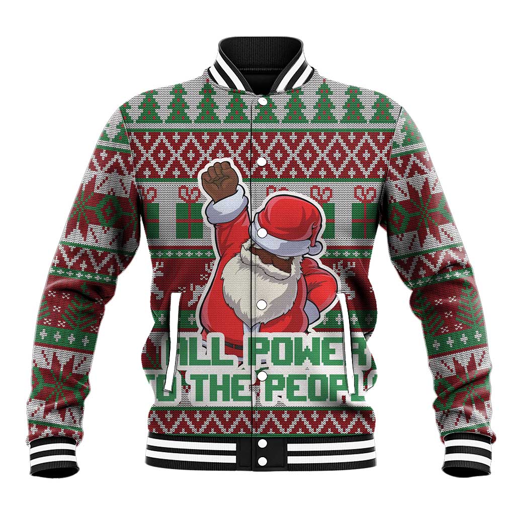 Black Santa Fist Christmas Africa Baseball Jacket All Power to the People DT03