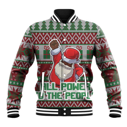 Black Santa Fist Christmas Africa Baseball Jacket All Power to the People DT03