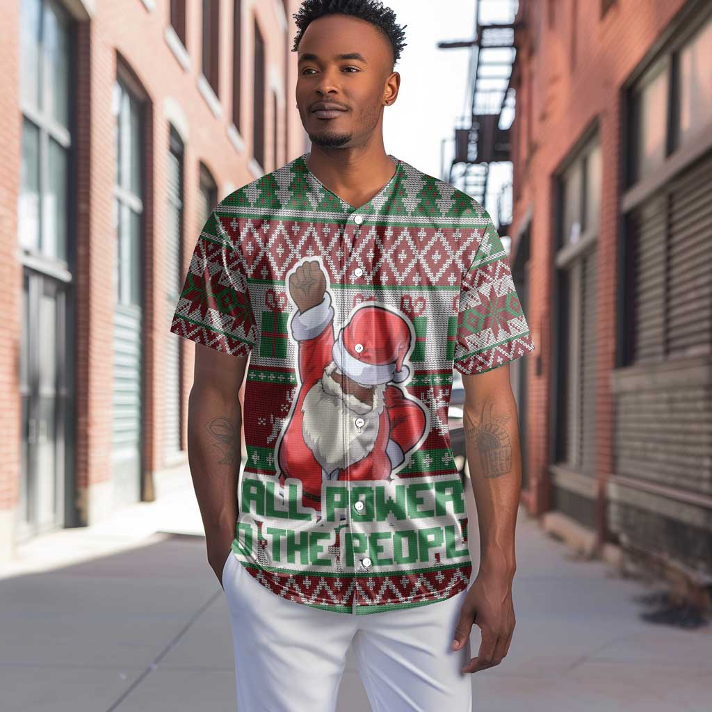 Black Santa Fist Christmas Africa Baseball Jersey All Power to the People