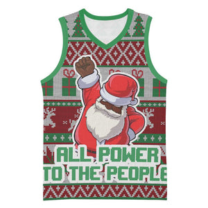 Black Santa Fist Christmas Africa Basketball Jersey All Power to the People - African Pride