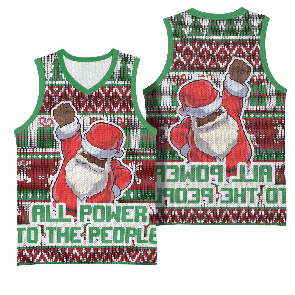 Black Santa Fist Christmas Africa Basketball Jersey All Power to the People - African Pride