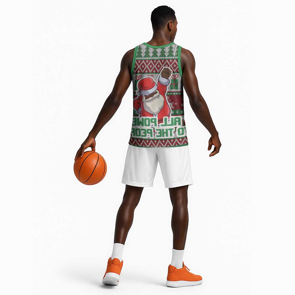 Black Santa Fist Christmas Africa Basketball Jersey All Power to the People - African Pride