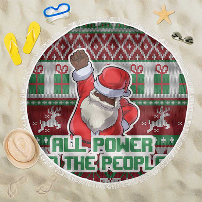 Black Santa Fist Christmas Africa Beach Blanket All Power to the People