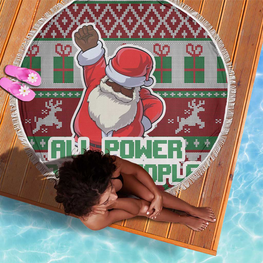 Black Santa Fist Christmas Africa Beach Blanket All Power to the People