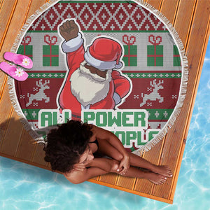 Black Santa Fist Christmas Africa Beach Blanket All Power to the People