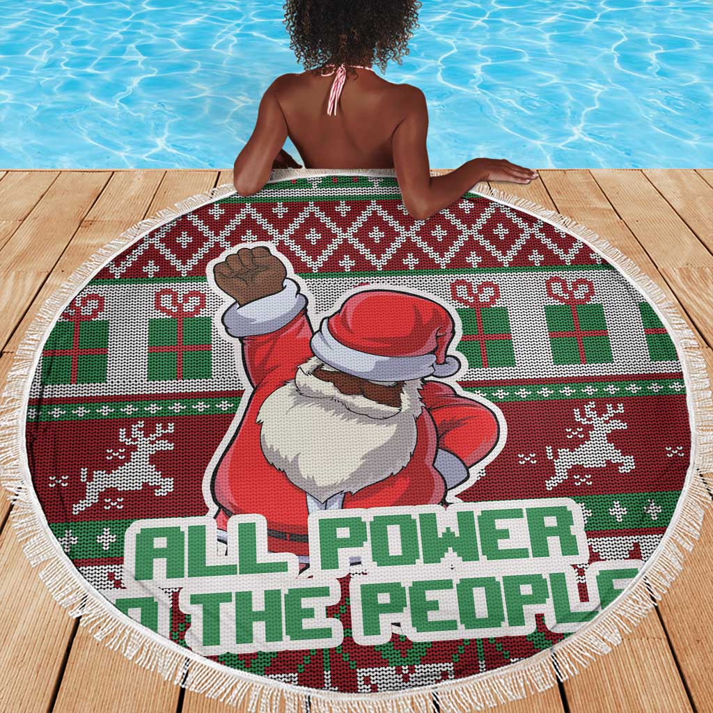 Black Santa Fist Christmas Africa Beach Blanket All Power to the People