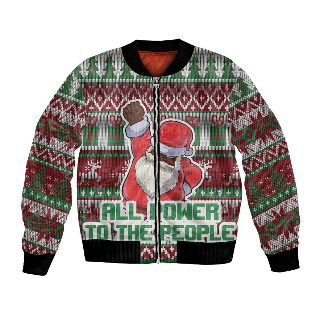 Black Santa Fist Christmas Africa Bomber Jacket All Power to the People