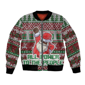 Black Santa Fist Christmas Africa Bomber Jacket All Power to the People
