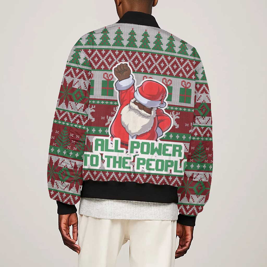 Black Santa Fist Christmas Africa Bomber Jacket All Power to the People
