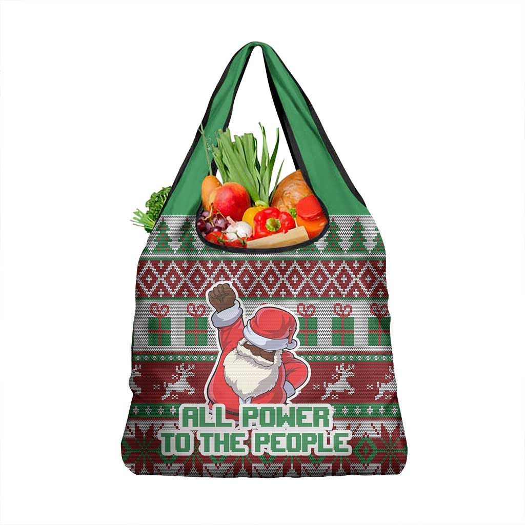 Black Santa Fist Christmas Africa Grocery Bag All Power to the People