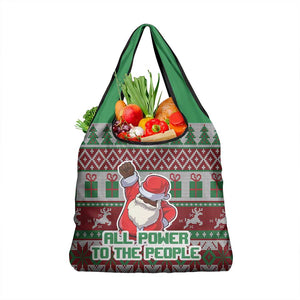 Black Santa Fist Christmas Africa Grocery Bag All Power to the People