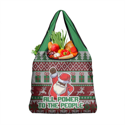 Black Santa Fist Christmas Africa Grocery Bag All Power to the People