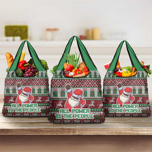 Black Santa Fist Christmas Africa Grocery Bag All Power to the People