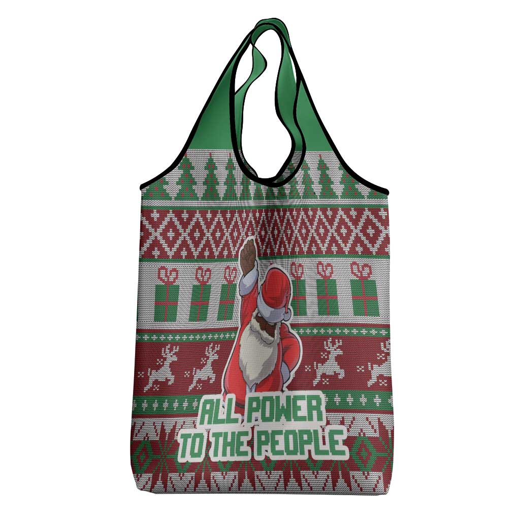 Black Santa Fist Christmas Africa Grocery Bag All Power to the People
