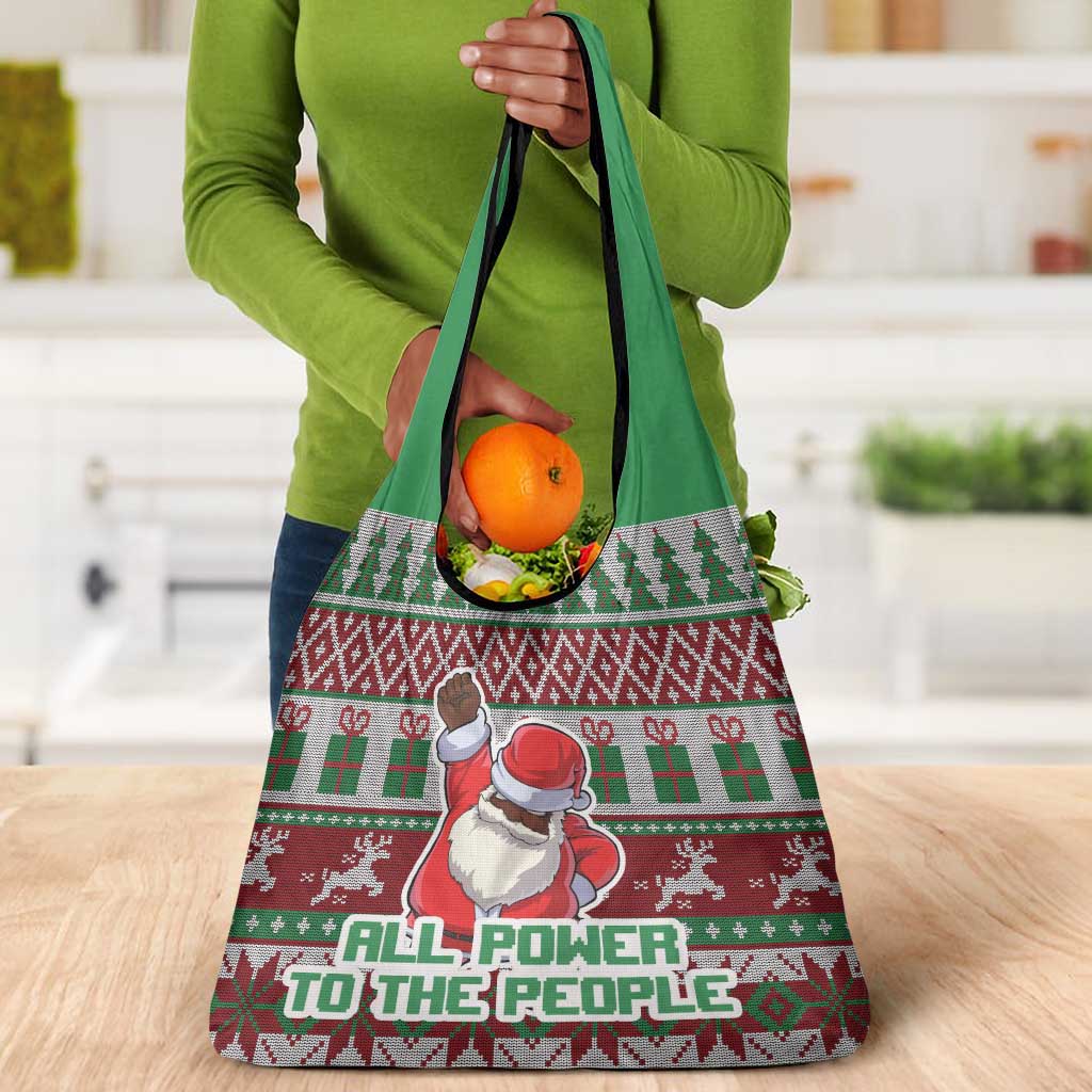 Black Santa Fist Christmas Africa Grocery Bag All Power to the People