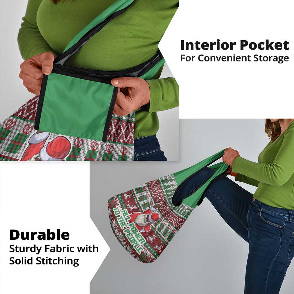 Black Santa Fist Christmas Africa Grocery Bag All Power to the People