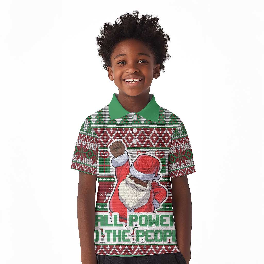 Black Santa Fist Christmas Africa Kid Polo Shirt All Power to the People