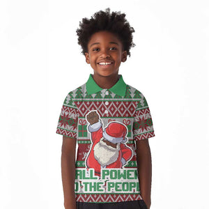 Black Santa Fist Christmas Africa Kid Polo Shirt All Power to the People