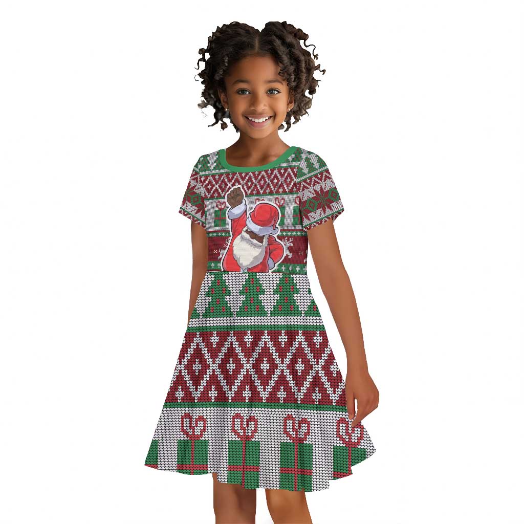 Black Santa Fist Christmas Africa Kid Short Sleeve Dress All Power to the People
