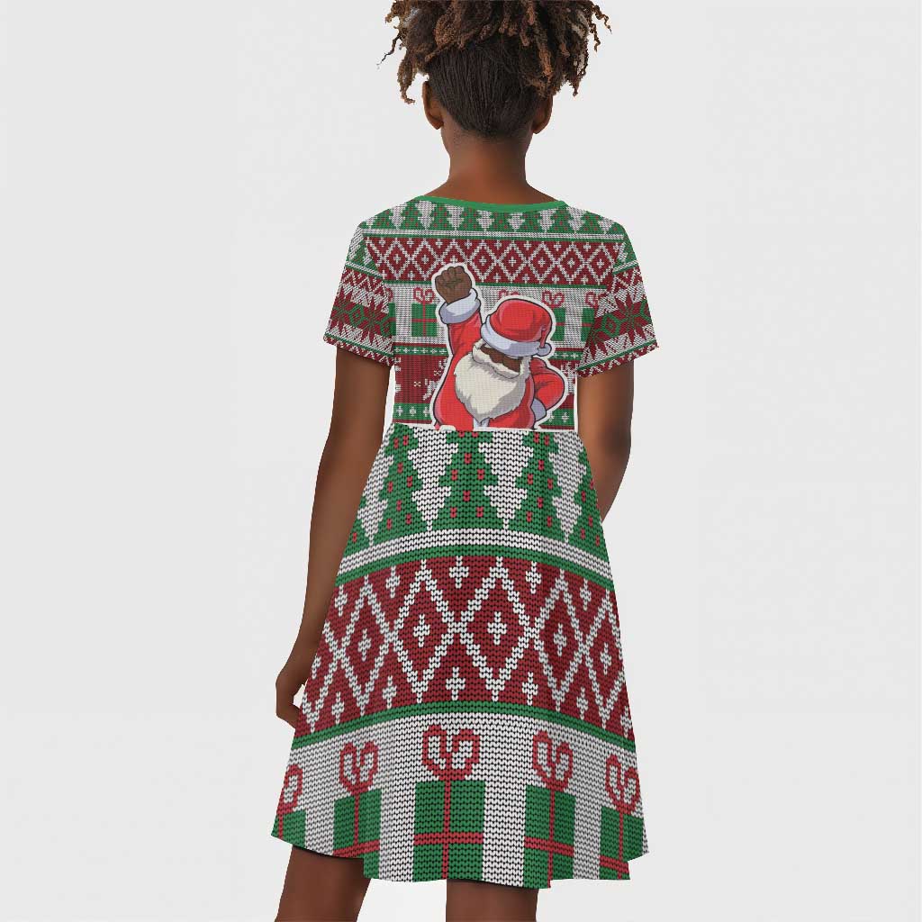Black Santa Fist Christmas Africa Kid Short Sleeve Dress All Power to the People
