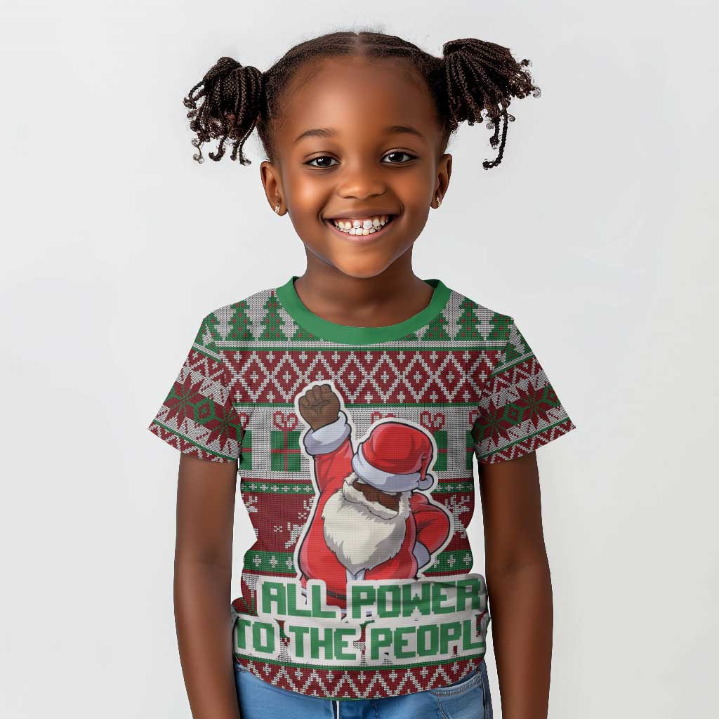 Black Santa Fist Christmas Africa Kid T shirt All Power to the People