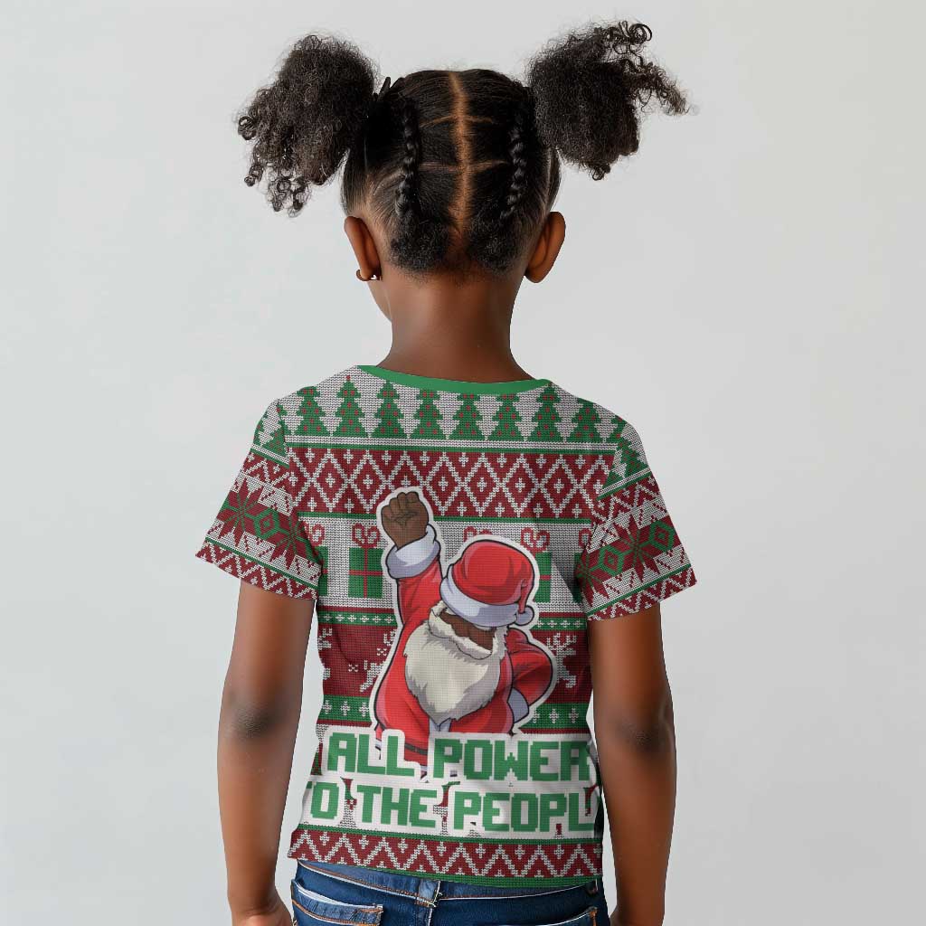 Black Santa Fist Christmas Africa Kid T shirt All Power to the People