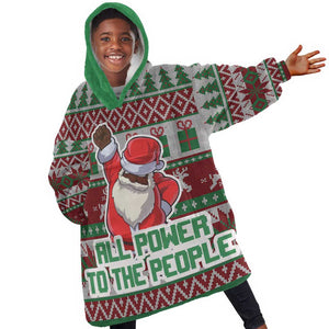 Black Santa Fist Christmas Africa Kid Wearable Blanket Hoodie All Power to the People