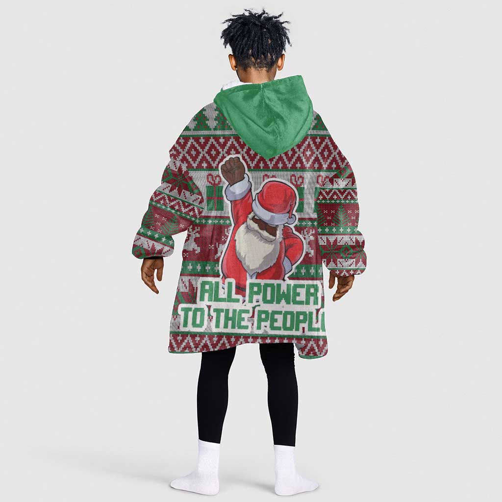 Black Santa Fist Christmas Africa Kid Wearable Blanket Hoodie All Power to the People