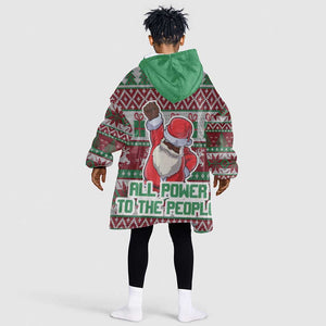 Black Santa Fist Christmas Africa Kid Wearable Blanket Hoodie All Power to the People