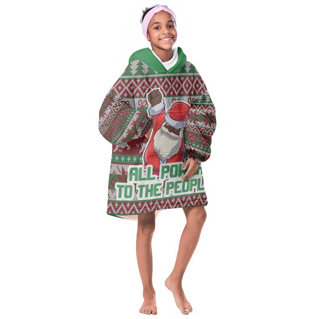 Black Santa Fist Christmas Africa Kid Wearable Blanket Hoodie All Power to the People
