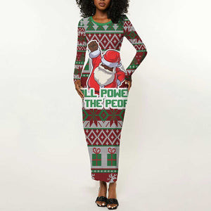 Black Santa Fist Christmas Africa Long Sleeve Bodycon Dress All Power to the People DT03