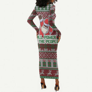 Black Santa Fist Christmas Africa Long Sleeve Bodycon Dress All Power to the People DT03