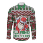 Black Santa Fist Christmas Africa Long Sleeve Button Shirt All Power to the People