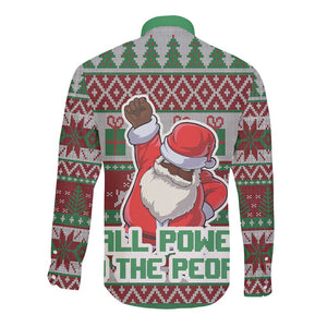 Black Santa Fist Christmas Africa Long Sleeve Button Shirt All Power to the People