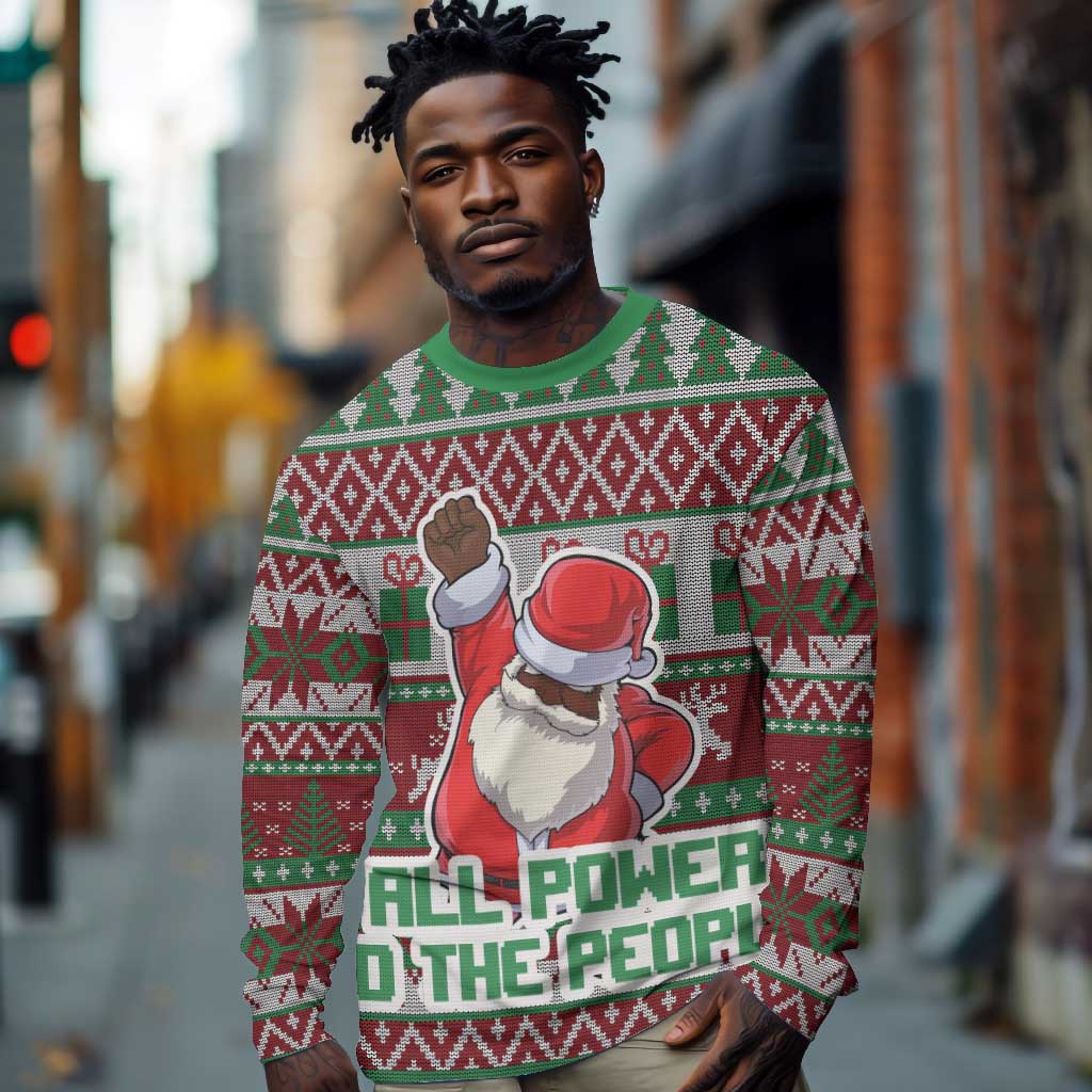 Black Santa Fist Christmas Africa Long Sleeve Shirt All Power to the People DT03