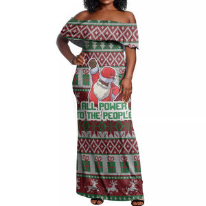 Black Santa Fist Christmas Africa Off Shoulder Maxi Dress All Power to the People