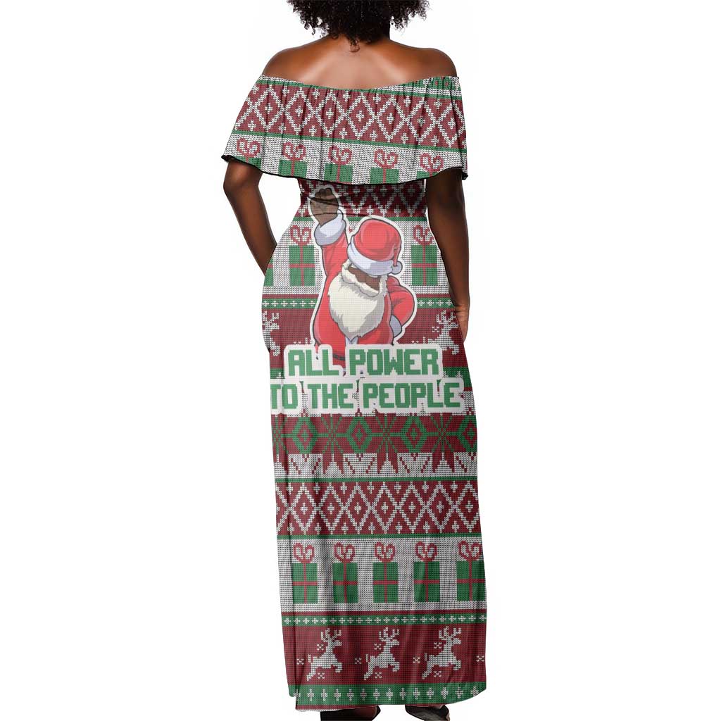 Black Santa Fist Christmas Africa Off Shoulder Maxi Dress All Power to the People