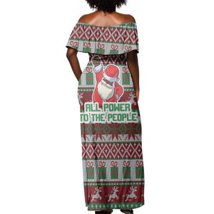 Black Santa Fist Christmas Africa Off Shoulder Maxi Dress All Power to the People
