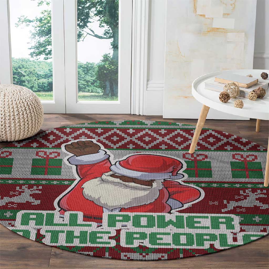 Black Santa Fist Christmas Africa Round Carpet All Power to the People