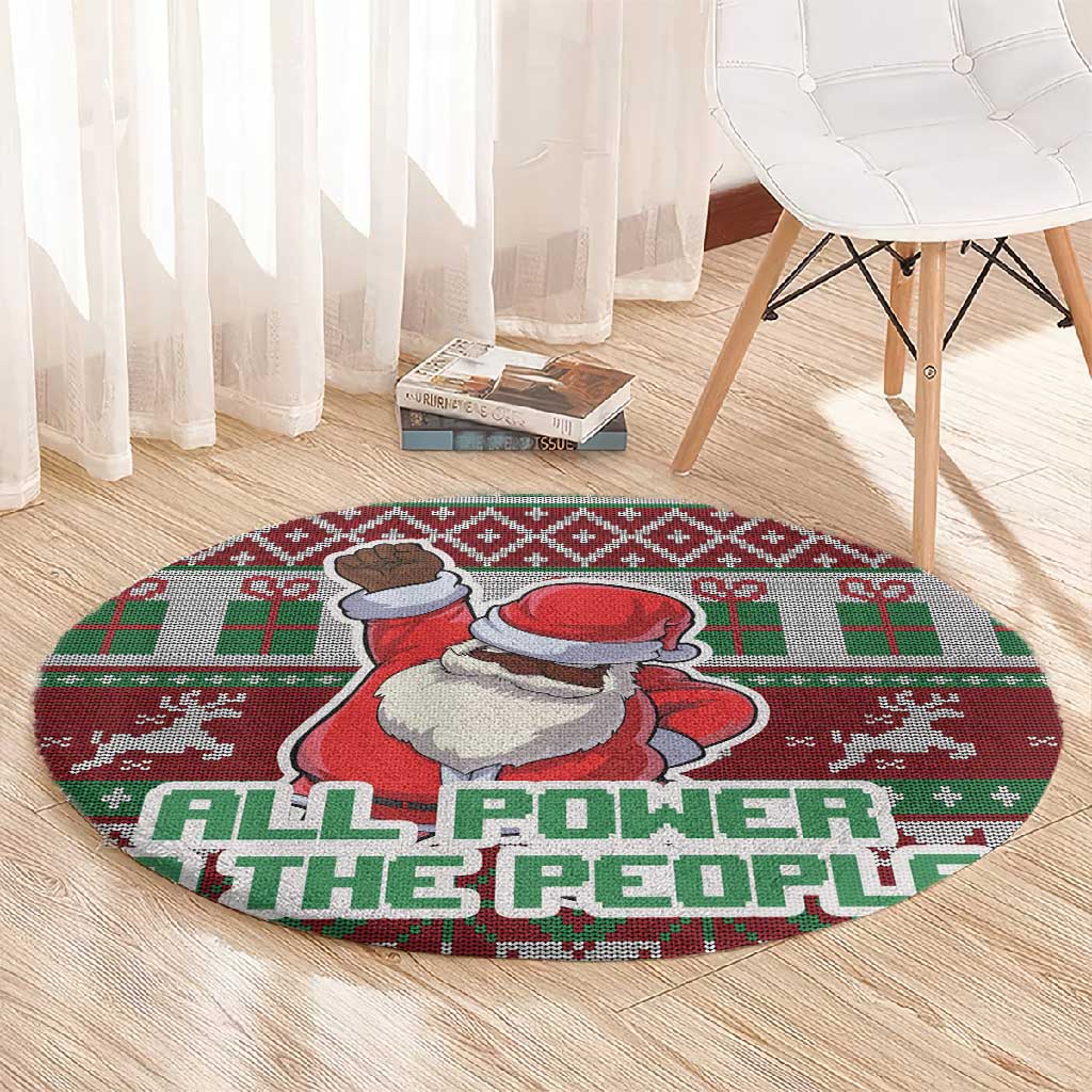 Black Santa Fist Christmas Africa Round Carpet All Power to the People