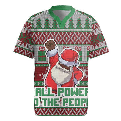 Black Santa Fist Christmas Africa Rugby Jersey All Power to the People