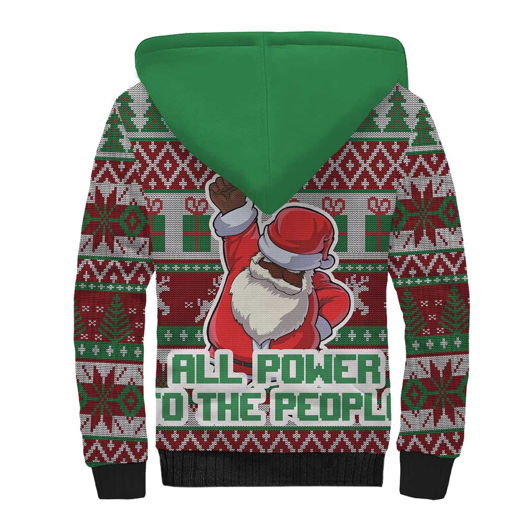 Black Santa Fist Christmas Africa Sherpa Hoodie All Power to the People